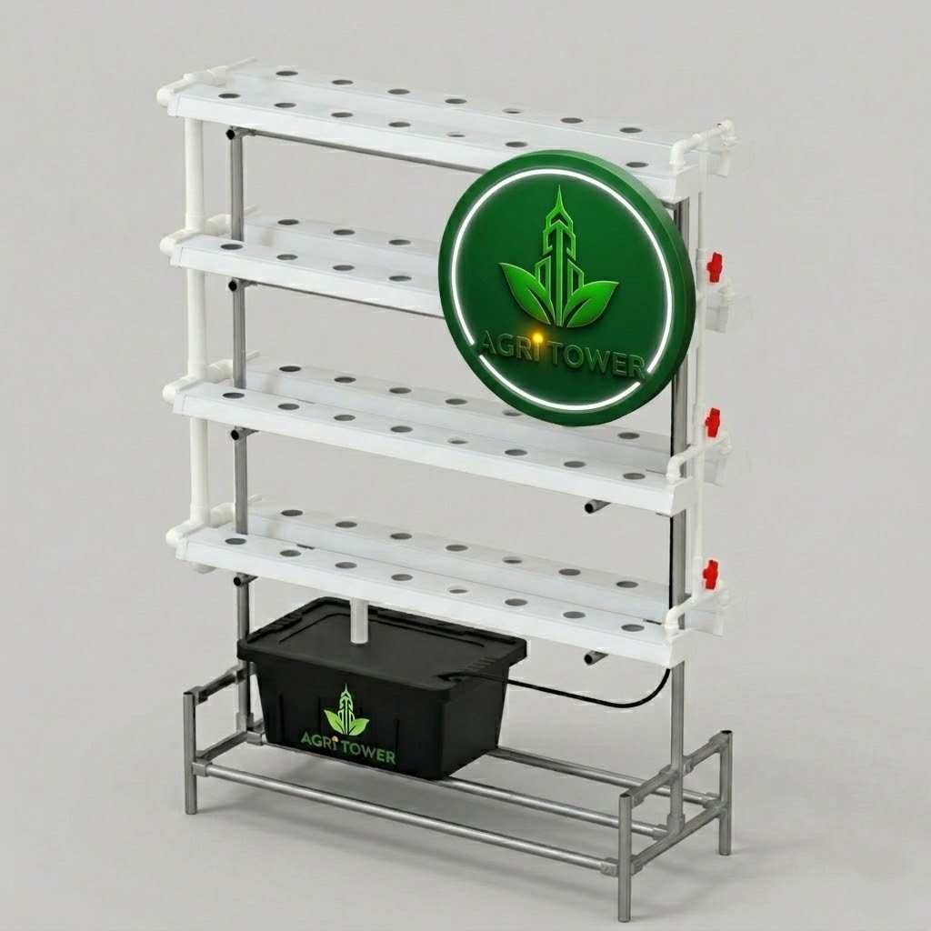 Agri Tower H-Pro 80-Hole Vertical NFT Hydroponic System with metal stand