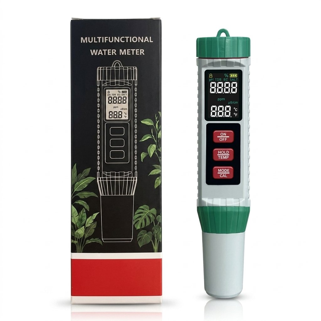 Agri Tower Pro 5-in-1 Water Quality Monitor for pH, EC, TDS, Salinity, and Temperature testing