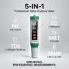 Agri Tower Pro 5-in-1 Water Quality Monitor for pH, EC, TDS, Salinity, and Temperature testing