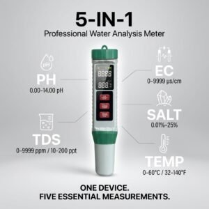 Agri Tower Pro 5-in-1 Water Quality Monitor for pH, EC, TDS, Salinity, and Temperature testing